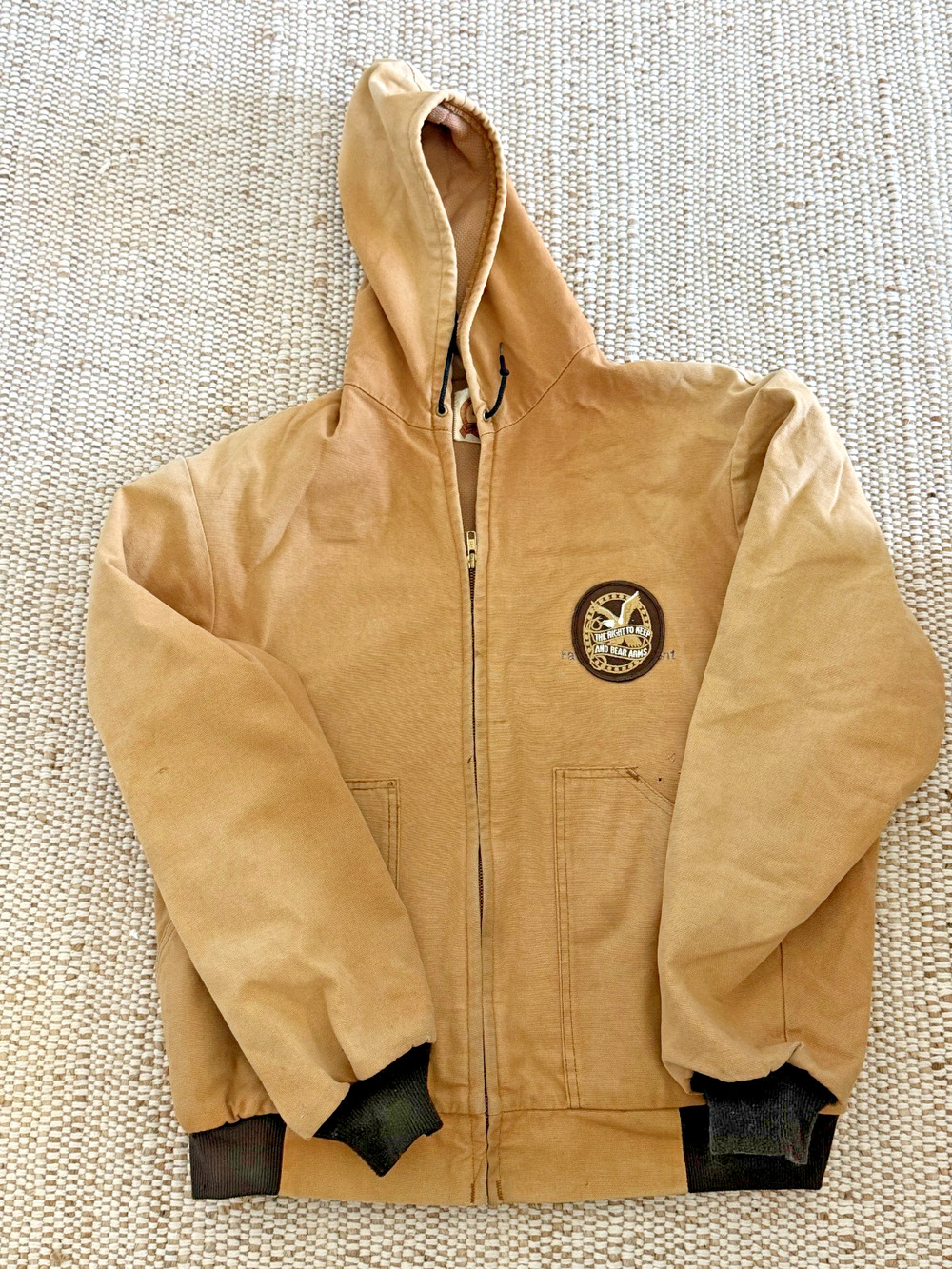 Pella Products Hooded Canvas Work Jacket Mens L Tan Brown Full Zip Hunting USA